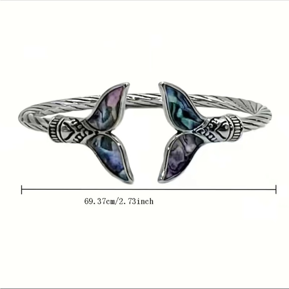 Braided Silver Open Cuff Mermaid Bracelet - Picture 4 of 7